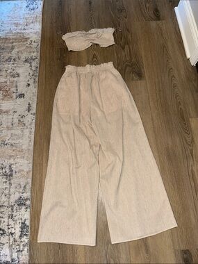 HYFVE Neutral Beige Wide Leg High-Waist Pants with bandeau top